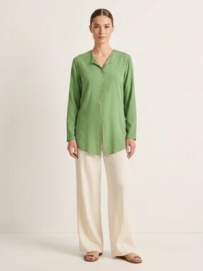 MS | VTG Kelly Green Button Front Long Sleeve Soft Tunic Top Lightweight Blouse